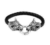 TQWSVUM Norse Myth Viking Wolf Head Bracciale in Pelle per Uomo - Nordic Odin Fenrir Bracciale in Corda Intrecciata in Acciaio Inossidabile - Fatto A Mano Hip Hop Street Vintage Animal Jewelry