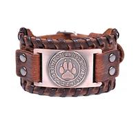 TQWSVUM Norse Viking Runic Bear Paw Bracciale in Pelle - Amuleto in Metallo Fatto A Mano Braccialetto Intrecciato Largo - Uomini Donne Vintage Slavic Bangle Gioielli
