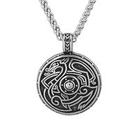 TQWSVUM Norse Viking Wolf Ciondolo Collana per Uomo - Acciaio Inox Odin Wolf Fenrir Amuleto Animale - Handmade Vintage Elmo di Awe Fashion Street Punk Jewelry