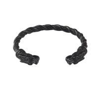 TQWSVUM Norse Wolf Wristband - Uomini Vichingo in Acciaio Inox Placcatura Nera Odin Wolf Head Open Bracelet - Vintage Regolabile Animale Amuleto Ritorto Bracciale Bangle Charm Gioielli