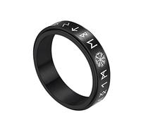 TQWSVUM Uomini Donne Vichingo Bussola Spinner Anello -Nordic Vegvisir Anello Girevole In Acciaio Inossidabile - Fatto A Mano 6MM Elder Futhark Promessa Anello Gioielli