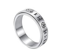 TQWSVUM Uomini Donne Vichingo Bussola Spinner Anello -Nordic Vegvisir Anello Girevole In Acciaio Inossidabile - Fatto A Mano 6MM Elder Futhark Promessa Anello Gioielli