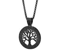 TQWSVUM Uomini Vichinghi Rune Yggdrasil Collana - Ciondolo Traforato in Acciaio Inossidabile Nordico con Albero della Vita - Amuleto Pagano Vintage Medievale Gioiello Street Rock