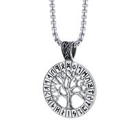 TQWSVUM Uomini Vichinghi Rune Yggdrasil Collana - Ciondolo Traforato in Acciaio Inossidabile Nordico con Albero della Vita - Amuleto Pagano Vintage Medievale Gioiello Street Rock