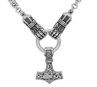 TQWSVUM Uomini Viking Martello di Thor's/Pendente Lancia di Odin Collana King Catena -Catena Chunky in Acciaio Inossidabile Fatta A Mano -Gioielli Amuleto Pagano Vintage Norreno