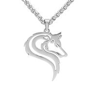 TQWSVUM Uomo Acciaio Inossidabile Odin Wolf Testa Pendente Collana, Norreno Vichingo Lupo Celtico Fenrir Amuleto Animale, Moda Vintage Hollow out Clavicle Catena Gioielli Regalo di Compleanno