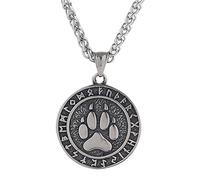 TQWSVUM Uomo Acciaio Inossidabile Viking Bear Paw Rune Pendant Collana, Nordic Runic Bear Claw Totem Pagan Amulet, Moda Vintage Warrior Charm Protezione Animali Gioielli