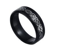 TQWSVUM Uomo Donna Celtic Dragon Viking Ring -8MM Anello In Acciaio Inossidabile Fidanzamento Fede Nuziale- Nordic Pirate Ring Handmade Polished Comfort Fit US Taglia 7-13