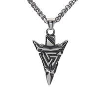 TQWSVUM Uomo Donna Collana con Testa Lancia Vichinga Valknut - Ciondolo con Testa Freccia Simbolo Triangolo Odino in Acciaio Inossidabile Nordico - Gioielli Pirata Amuleto Pagano Vintage Moda