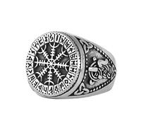 TQWSVUM Uomo Donna Vichinghe Elmo del Timore Reverenziale Anello - Anello del Drago Con Nodo Celtico In Acciaio Inossidabile Nordico - Moda Vintage Futhark Amuleto Anello Pirata Animali