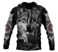 TQWSVUM Uomo/Donna Viking Fenrir Felpa Con Cappuccio Stampata In 3D, Mitologia Norrena Ravens Tattoo Jacket Felpa, Capispalla Gotico Medievale Novità Pullover A Maniche Lunghe Con Tasca