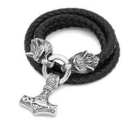 TQWSVUM Uomo in Acciaio Inossidabile Mjolnir Testa di Lupo Pelle Corda Catena, Viking Thor's Hammer Pendant Collana in Pelle Intrecciata, Nordic Odin Celtic Knot Mjolnir Vintage Amuleto