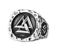 TQWSVUM Uomo Viking Valknut Anello In Acciaio Inossidabile, Anello Simbolo Triangolo Odino Mito Norreno, Unisex Vintage Bussola Medievale Vegvisir PaganAmulet Gioielli Taglia 8-13