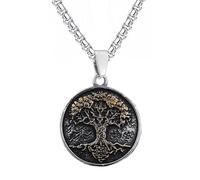 TQWSVUM Uomo Vintage Vichingo Albero della Vita Ciondolo Collana - Nordic Acciaio Inox Yggdrasil Amuleto Pendente - Unisex Nodo Celtico Mondo Albero Punk Rock Charm Gioielli Regalo