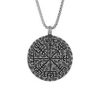TQWSVUM Vegvisir And Helm of Awe Collana per Uomo, Talismano con Ciondolo Bussola in Acciaio Inossidabile Pirata Nordico Vichingo, Gioielli Hip Hop Vintage Medievale Punk Street Rock