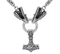 TQWSVUM Viking Celtic Knot Collana Martello di Thor's, Collana Testa di Pecora Mjolnir Pendente in Acciaio Inossidabile, Fatti A Mano 7mm Heavy Byzantine Chain Animal Jewelry