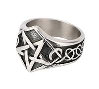 TQWSVUM Viking Celtics Nodo Anello Pentagramma, Anello Stella Pentagramma Pagano In Acciaio Inossidabile, Moda Uomo Donna Nordico Retrò Biker Gioielli Compleanno Regalo di Natale Taglia 7-13