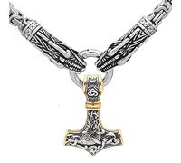 TQWSVUM Viking Dragon Heads Thor's Hammer Pendant Collana - Men in Acciaio Inossidabile Mjolnir King Chain Gioielli - Amuleto Pagano Celtico Nordico Regalo per la Festa del papà