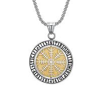 TQWSVUM Viking Helm of Awe Collana - Ciondolo Talismano Aegishjalmur Girevole Girevole da Uomo in Acciaio Inossidabile - Nordic Futhark Runes Totem Pagan Maglione Catena Gioielli