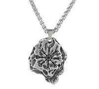 TQWSVUM Viking Helm of Awe Collana in Acciaio Inossidabile, Uomini Irregolare Aegishjalmur Totem Pietra Pendente Gioielli, Nordic Runes Protection Talismano Regalo di Natale di Compleanno