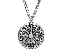 TQWSVUM Viking Helm of Awe Collana, Uomo Acciaio Inossidabile Aegishjalmur Simbolo Ciondolo Catena, Norvegese Scandinavo Mix Oro Colore Rune Amuleto Regalo di Natale