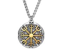 TQWSVUM Viking Helm of Awe Collana, Uomo Acciaio Inossidabile Aegishjalmur Simbolo Ciondolo Catena, Norvegese Scandinavo Mix Oro Colore Rune Amuleto Regalo di Natale