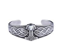 TQWSVUM Viking Mjolnir Amuleto Braccialetto per Uomo - Acciaio Inox Martello Thor's Nodo Celtico Lupo Braccialetto A Polsino Aperto - Mitologia Norrena Fenrir Animale Braccialetto Gioielli