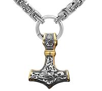 TQWSVUM Viking Mjolnir Thor's Hammer Amulet Pendant King Chain Collana, Uomini Fatti A Mano Catena Bizantina in Acciaio Inossidabile, Totem Nodo Celtico Norreno Gioielli Pagani Scandinavi