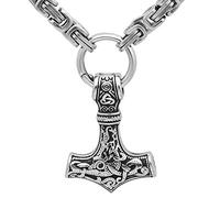TQWSVUM Viking Mjolnir Thor's Hammer Amulet Pendant King Chain Collana, Uomini Fatti A Mano Catena Bizantina in Acciaio Inossidabile, Totem Nodo Celtico Norreno Gioielli Pagani Scandinavi