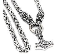 TQWSVUM Viking Odin Crow Thor's Hammer Mjolnir Ciondolo Collana, Uomini in Acciaio Inossidabile Testa di Drago Pesante Catena di Re, Mitologia Norrena Celtica Pagana Gioielli Amuleto