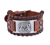 TQWSVUM Viking Pirate Ship Irish Knot Cuff Bracciale - Nordic Odin Triangle Metal Amulet Wide Leather Intrecciato Wristband - Uomini Donne Moda Punk Hip Hop Party Accessori