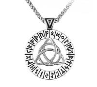 TQWSVUM Viking Rune Celtic Knot Collana Pendente da Uomo, Nordic Runic Acciaio Inossidabile Scavato Triquetra Simbolo Amuleto, Medioevo Religione Protezione Accessori Biker