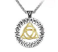 TQWSVUM Viking Rune Celtic Knot Collana Pendente da Uomo, Nordic Runic Acciaio Inossidabile Scavato Triquetra Simbolo Amuleto, Medioevo Religione Protezione Accessori Biker