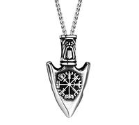 TQWSVUM Viking Spear Head Collana, Norse Compass Rune Spear Pendant Collane, Uomo Donne in Acciaio Inossidabile Punta di Freccia Odin Simbolo Valknut Totem Amuleto Gioielli