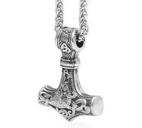 TQWSVUM Viking Stainless Steel Thor's Hammer Mjolnir Collana Pendente per Uomo,Nordic Odin Crow Celtic Knot Totem Clavicle Chain,Gioielli Pagani Amuleti in Stile Gotico Vintage