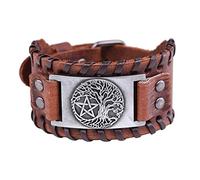 TQWSVUM Viking Tree of Life Pentagram Bracciale Intrecciato in Pelle, Mito Norreno Yggdrasil Amuleto Bracciale, Uomo Donna Regolabile Ampio Braccialetto Vintage Gioielli Regalo