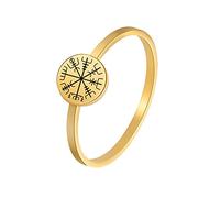 TQWSVUM Viking Vegvisir Pirate Compass Ring - Uomo Donna Acciaio Inossidabile 18K Placcato Oro Anello Simbolo Norreno - Coppia Moda Vintage Amuleto Fascino Gioielli Regalo di Nozze