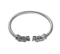 TQWSVUM Viking Wolf Cuff Bracciali per Uomo - Vintage in Acciaio Inox Testa di Animale Twist Teen Open Bangle - Norse God Odin Wolf Heads Adjustable Amulet Wristband Gioielli