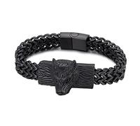 TQWSVUM Wolf Head Viking Bracciale da Uomo - Bracciale A Catena A Maglie Pesanti Intrecciate A Mano - Bracciale Biker A Catena A Maglie in Acciaio Inossidabile Norse Hip Hop Animal Jewelry