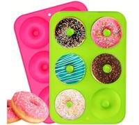 trabag 2 Pezzi stampo ciambelline, stampo ciambellone con 6 scomparti, resistenti al calore, stampo per ciambelle per torte e biscotti (verde e rosa)