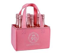 trabag Divertente regalo per donna, borsa da donna, 6 bottiglie, regalo per donne, compleanno, birra, borsa per bottiglie, regalo per gli amanti della birra, Colore: rosa., 90° compleanno