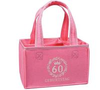 trabag Divertente regalo per donna, borsa da donna, 6 bottiglie, regalo per donne, compleanno, birra, borsa per bottiglie, regalo per gli amanti della birra, Colore: rosa., 19x12x14 cm, 60° compleanno