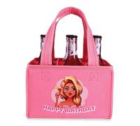 trabag Divertente regalo per donna, borsa da donna, 6 bottiglie, regalo per donne, compleanno, birra, borsa per bottiglie, regalo per gli amanti della birra, Colore: rosa., Happy Birthday