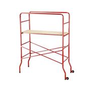 Trabattello con Ponteggio e 2 Ruote, Ideale per Bricolage e Pittura- Portata 100 kg, Struttura in Acciaio Verniciato, Piano di Lavoro in Truciolare, 143x56x180 cm