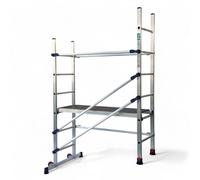 Trabattello in alluminio per uso domestico con piano lavoro in legno ganci di sicurezza altezza max 290 cm capacità 120 kg