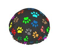 Trace Doodle Paw Of Cat Prints Cuffia da doccia Donna Cappucci per capelli lunghi riutilizzabili con fascia elastica Cappello da doccia a doppio strato per adulti Bambini