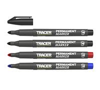 Tracer Fine-Point - Kit di marcatura permanente (1-2 mm Bullet Point per uso generico con inchiostro ad asciugatura rapida) - rosso, blu, 2 x nero