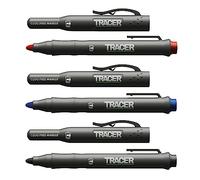 TRACER Kit di pennarelli da costruzione senza intasamenti con fondina TRACER (pennarelli multiuso perfetti per superfici lucide e polverose), nero, blu e rosso
