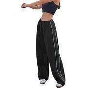 Track Pants Y2k Pantaloni da paracadutismo da donna, pantaloni da paracadutismo Y2K, gamba larga, stile vintage, pantaloni da donna, Nero , XL