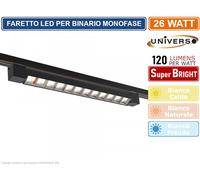 GASIASHOP SRL Universo PST-47-N Track Light FARETTO LINEARE LED SMD Nero per Binario ELETTRIFICATO MONOFASE 26W 38° (Bianco Caldo)